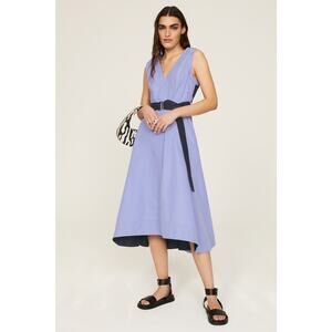 3.1 PHILLIP LIM Purple A-Line Sleeveless V-Neck Poplin Belted Midi Dress Size 4